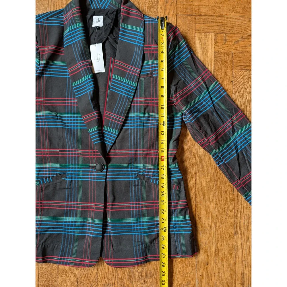 Cabi Holiday Blazer XL Womens Black Plaid Single Button Cotton Jacket 3850 NWT